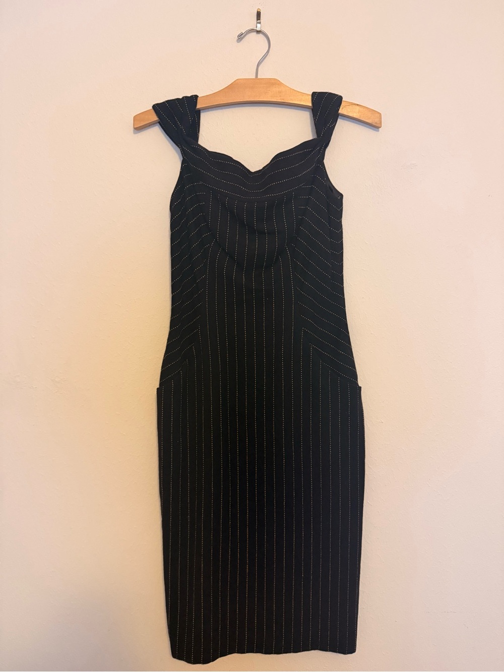 Milly Black Pinstripe Midi Sheath Dress